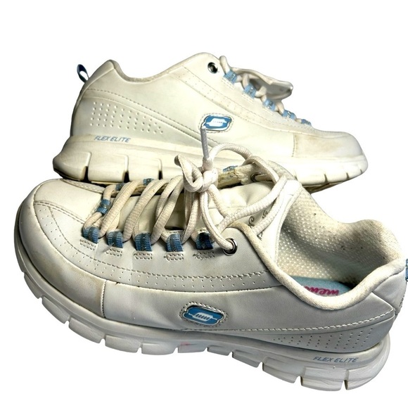 Sketchers Elite Blue and White Synergy Flex Womans Sneakers Sz 6 - Picture 1 of 13